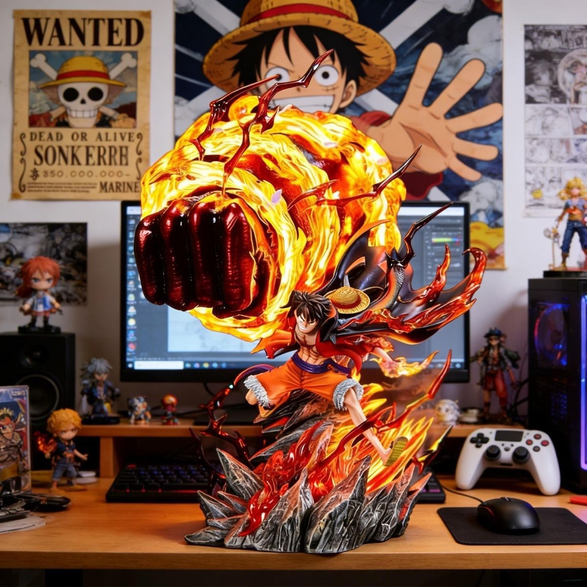 Vinyl Figure Blank - LZ Karmik Ateş Luffy 35CM Işıklı